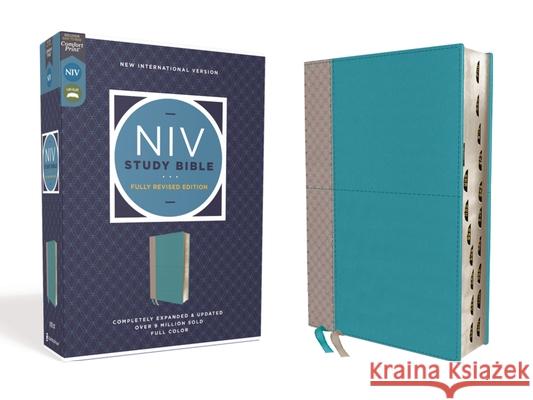 NIV Study Bible, Fully Revised Edition, Leathersoft, Teal/Gray, Red Letter, Thumb Indexed, Comfort Print Kenneth L. Barker Mark L. Strauss Jeannine K. Brown 9780310449058 Zondervan