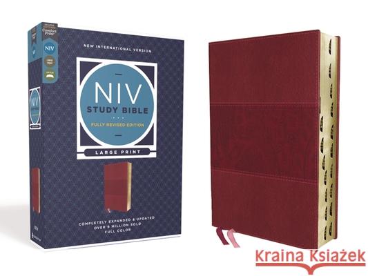 NIV Study Bible, Fully Revised Edition, Large Print, Leathersoft, Burgundy, Red Letter, Thumb Indexed, Comfort Print Kenneth L. Barker Mark L. Strauss Jeannine K. Brown 9780310449225