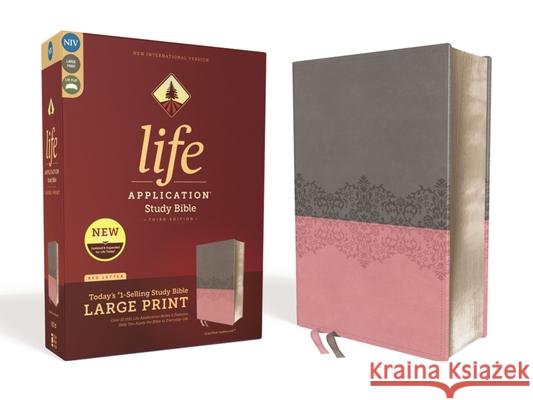 Niv, Life Application Study Bible, Third Edition, Large Print, Leathersoft, Gray/Pink, Red Letter Edition  9780310452966 Zondervan
