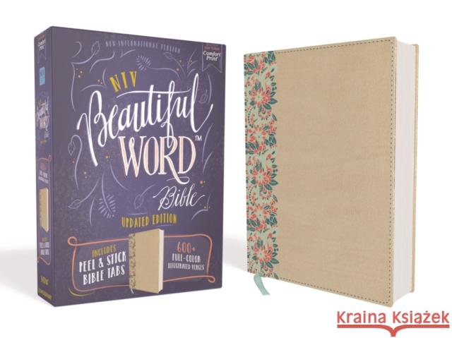 Niv, Beautiful Word Bible, Updated Edition, Peel/Stick Bible Tabs, Leathersoft Over Board, Gold/Floral, Red Letter, Comfort Print: 600+ Full-Color Ill  9780310453437 Zondervan