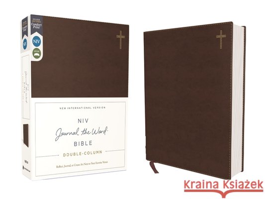 Niv, Journal the Word Bible, Double-Column, Leathersoft, Brown, Red Letter Edition, Comfort Print: Reflect, Take Notes, or Create Art Next to Your Fav  9780310455271 Zondervan