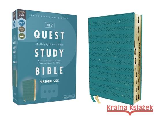 Niv, Quest Study Bible, Personal Size, Leathersoft, Teal, Thumb Indexed, Comfort Print: The Only Q and A Study Bible Christianity Today Intl 9780310456605