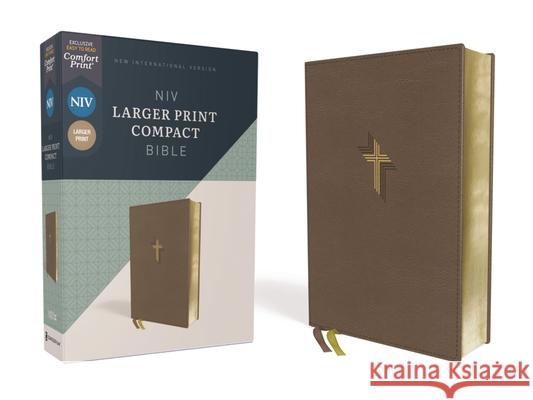 Niv, Larger Print Compact Bible, Leathersoft, Brown, Red Letter, Comfort Print  9780310458104 Zondervan