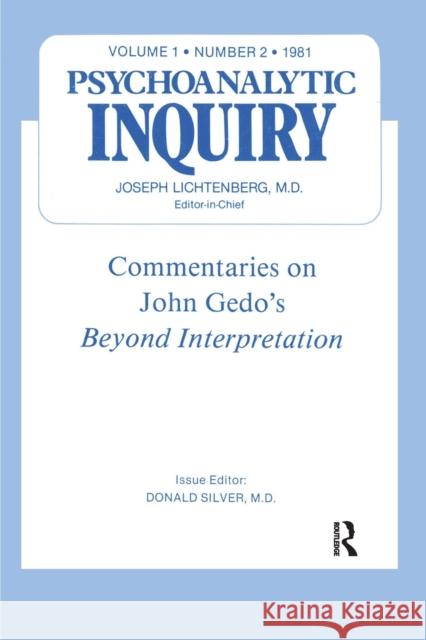 Commentaries: Psychoanalytic Inquiry, 1.2 Donald Silver 9780367606435