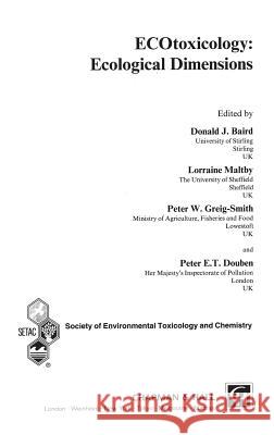 Ecotoxicology: Ecological Dimensions Baird, D. J. 9780412754708 Chapman & Hall