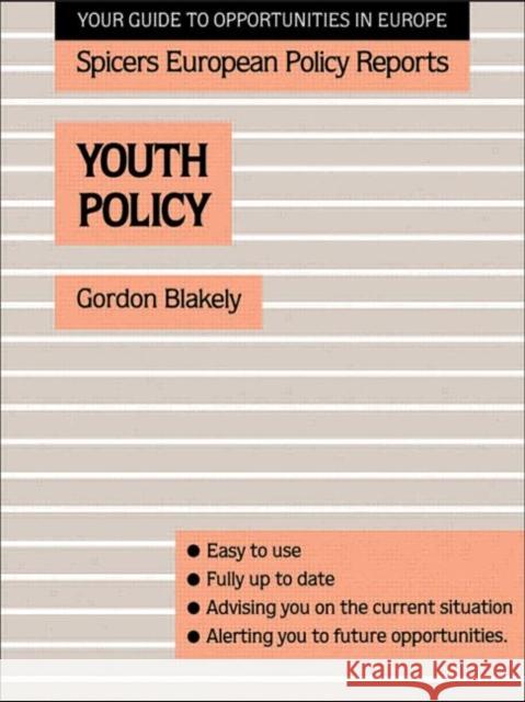 Youth Policy Gordon Blakely Blakely Gordon 9780415038324 Routledge