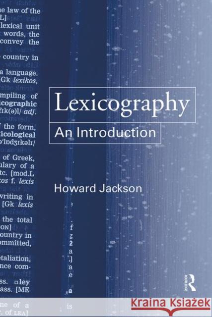 Lexicography : An Introduction Howard Jackson 9780415231732 0