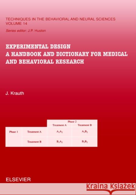 Experimental Design: A Handbook and Dictionary for Medical and Behavioral Research Volume 14 Krauth, J. 9780444506375 Elsevier Science