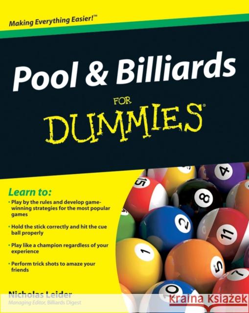 Pool & Billiards for Dummies Leider, Nicholas 9780470565537 0