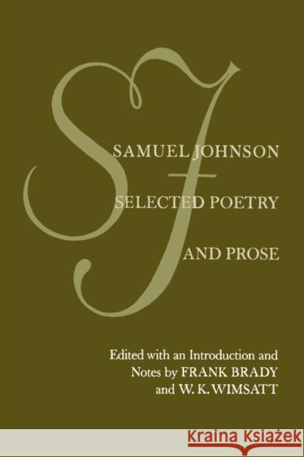 Samuel Johnson: Selected Poetry and Prose Brady, Frank 9780520035522 University of California Press