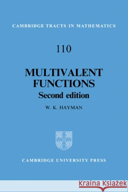 Multivalent Functions W. K. Hayman 9780521057677 Cambridge University Press