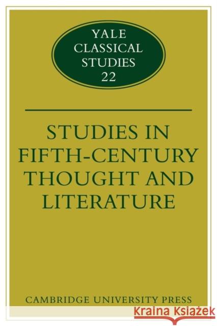 Studies in Fifth Century Thought and Literature Adam Parry 9780521124805 Cambridge University Press