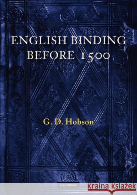 English Binding Before 1500 G. D. Hobson 9780521137287 Cambridge University Press