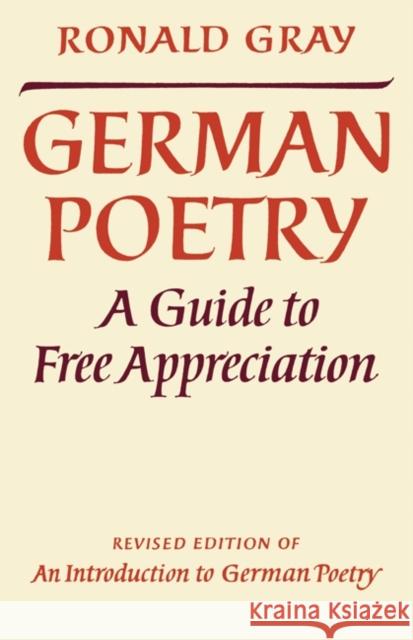 German Poetry Gray, Ronald 9780521290005