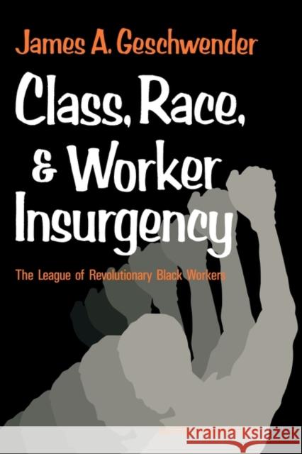 Class, Race, and Worker Insurgency: The League of Revolutionary Black Workers Geschwender, James a. 9780521291910 Cambridge University Press