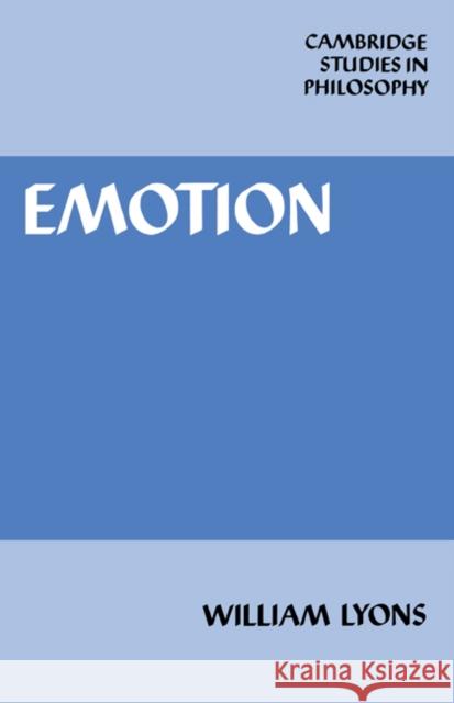 Emotion Williams Lyons Ernest Sosa Jonathan Dancy 9780521316392 Cambridge University Press