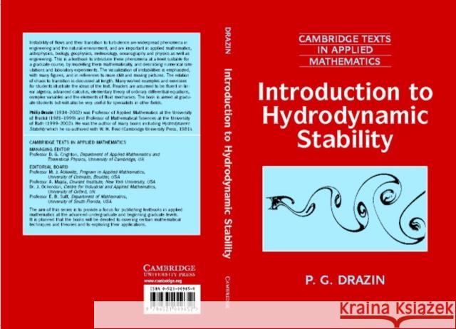 Introduction to Hydrodynamic Stability P. G. Drazin M. J. Ablowitz S. H. Davis 9780521804271 Cambridge University Press