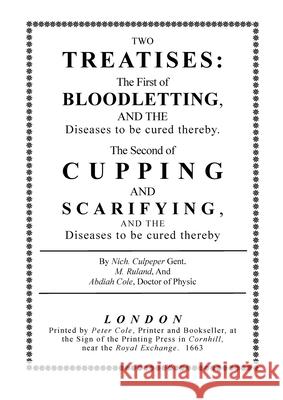 Bloodletting and Cupping Nicholas Culpeper Adam Tate 9780648847816 Traditional Medicine Co.