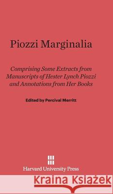 Piozzi Marginalia Percival Merritt 9780674181571 Harvard University Press