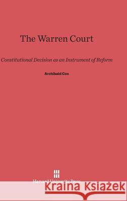 The Warren Court Archibald Cox 9780674284937 Harvard University Press