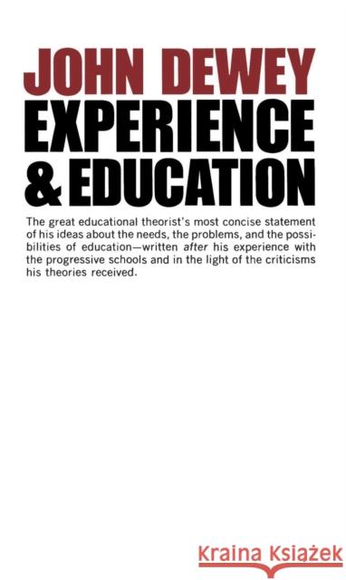 Experience And Education John Dewey 9780684838281 Simon & Schuster