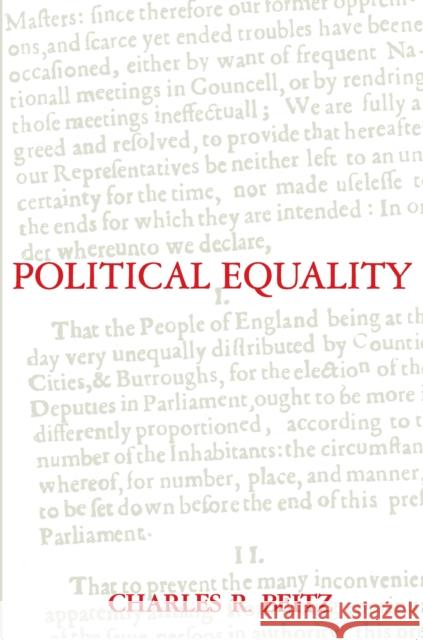 Political Equality: An Essay in Democratic Theory Beitz, Charles R. 9780691022710