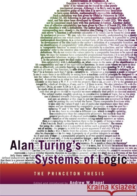 Alan Turing's Systems of Logic: The Princeton Thesis Appel, Andrew W 9780691164731