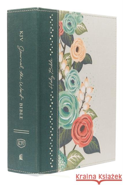 KJV, Journal the Word Bible, Large Print, Green Floral Cloth, Red Letter Edition: Reflect, Journal, or Create Art Next to Your Favorite Verses  9780718090883 Thomas Nelson
