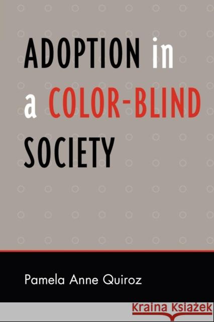 Adoption in a Color-Blind Society Pamela Anne Quiroz 9780742559424 Rowman & Littlefield Publishers