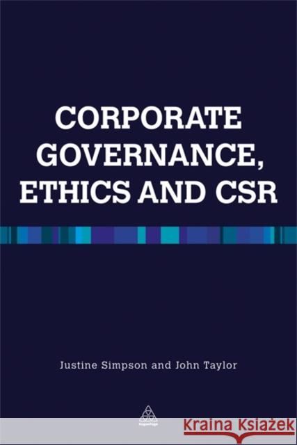 Corporate Governance Ethics and Csr Simpson, Justine 9780749463854 0