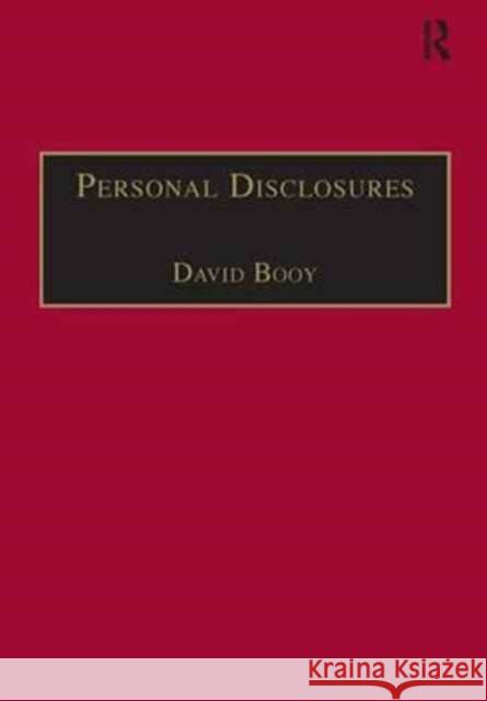 Personal Disclosures: An Anthology of Self-Writings from the Seventeenth Century Booy, David 9780754601210 Routledge