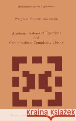 Algebraic Systems and Computational Complexity Theory Wang, Tse-K'o 9780792325338 Science Press
