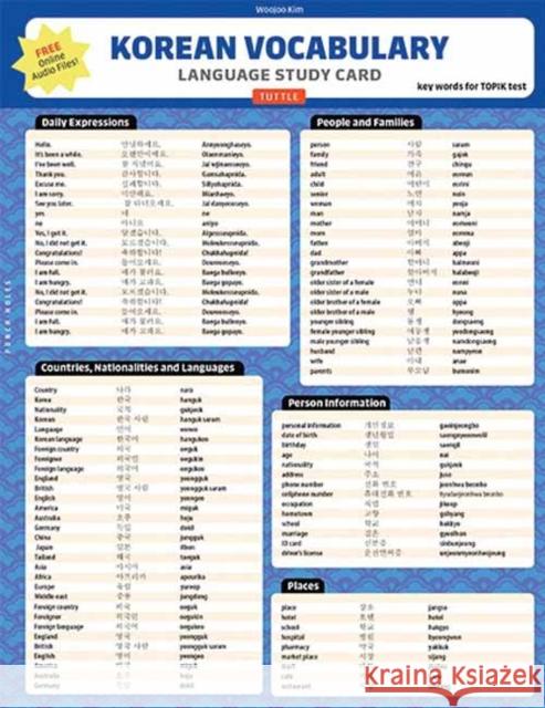 Korean Vocabulary Language Study Card: Essential Words and Phrases Required for the Topik Test (Includes Online Audio) Kim, Woojoo 9780804853279 Tuttle Publishing