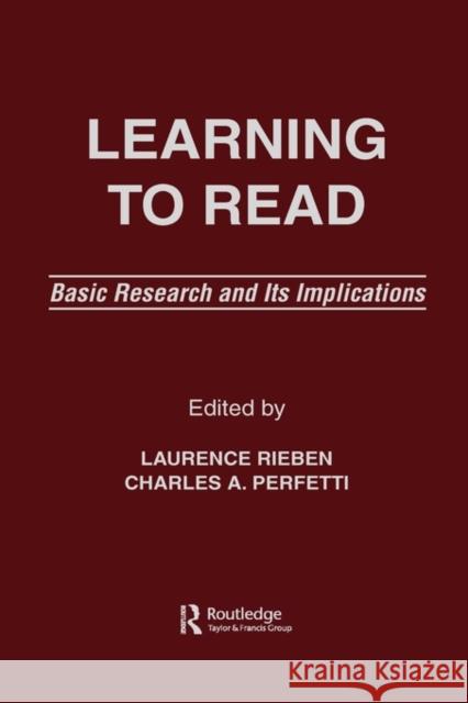Learning to Read: Basic Research and Its Implications Rieben, Laurence 9780805805642 Lawrence Erlbaum Associates