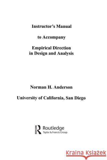 Empirical Direction in Design and Analysis Anderson, Norman H. 9780805840834