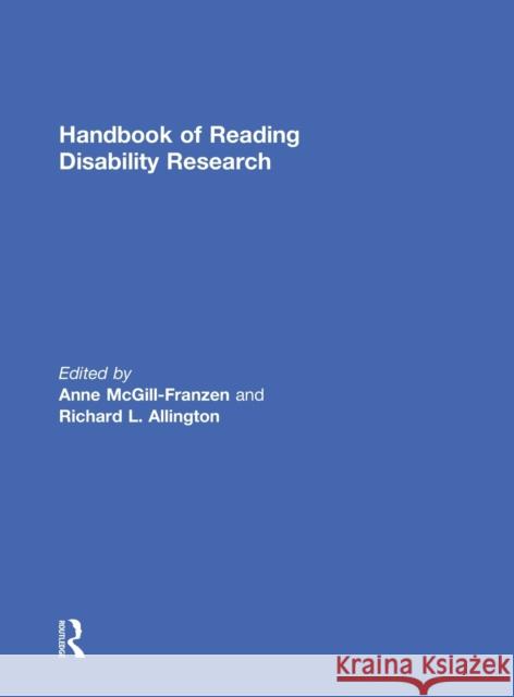Handbook of Reading Disability Research Allington Richa 9780805853339 Routledge