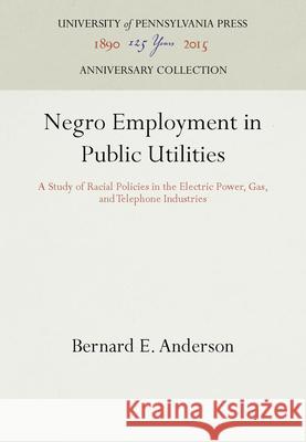 Negro Employment in Public Utilities: A Study of Racial Policies in the Electric Power, Gas, and Telephone Industries Bernard E. Anderson   9780812276237 University of Pennsylvania Press