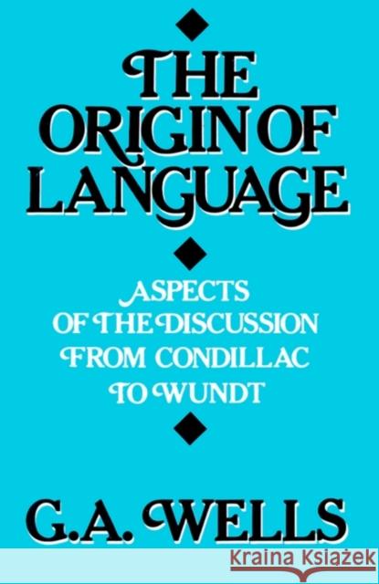 The Origin of Language: Aspects of the Discussion from Condillac to Wundt Wells, George Albert 9780812690309