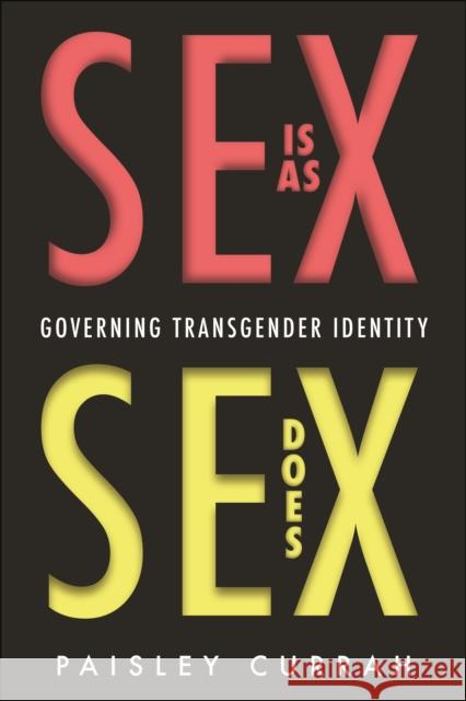 Sex Is as Sex Does: Governing Transgender Identity Paisley Currah 9780814717103 New York University Press