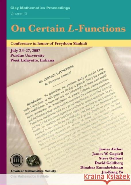 On Certain L-Functions  9780821852040 American Mathematical Society