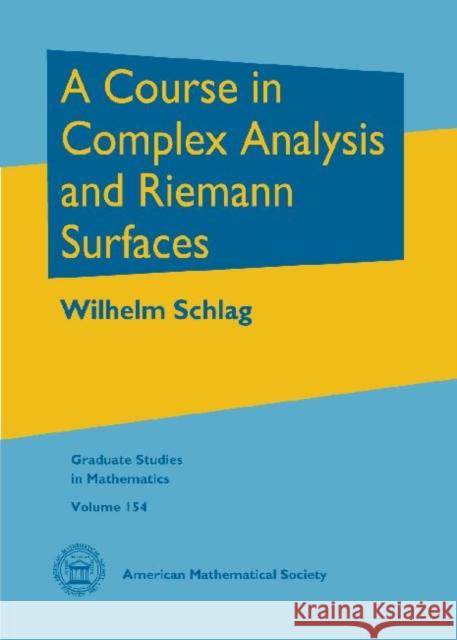 A Course in Complex Analysis and Riemann Surfaces Wilhelm Schlag   9780821898475 American Mathematical Society