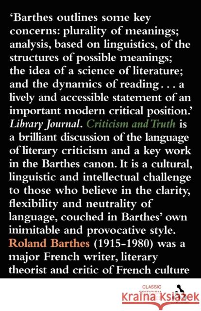 Criticism and Truth Roland Barthes 9780826494740 0