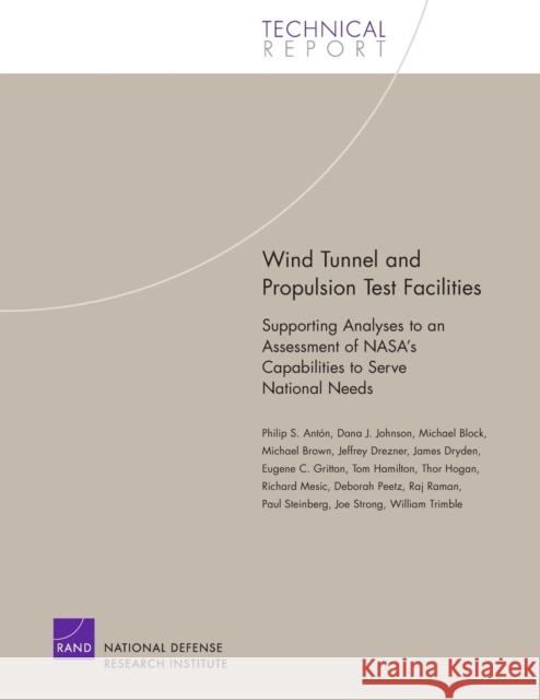 Wind Tunnel and Propulsion Test Facilities : Supporting Analyses to an Assessment of Nasa's Capabilities to Serve National Needs Philip S. Anton Dana J. Johnson Michael Block 9780833036421