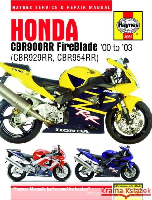 Honda CBR900RR FireBlade (00 - 03) Haynes Repair Manual Haynes Publishing 9780857338907