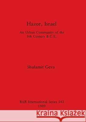 Hazor, Israel: An Urban Community of the 8th Century B.C.E. Shulamit Geva 9780860546894 British Archaeological Reports Oxford Ltd