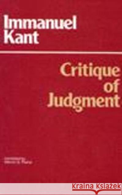 Critique of Judgment Immanuel Kant 9780872200265 HACKETT PUBLISHING CO, INC