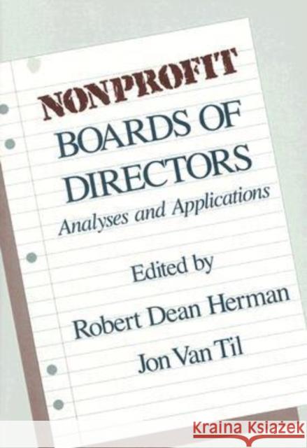 Nonprofit Boards of Directors: Analyses and Applications Herman, Robert 9780887382161