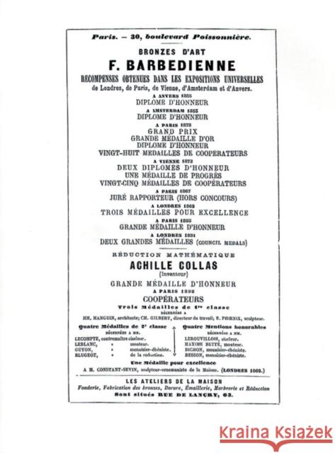 1886 Catalog of the French Bronze Foundry of F. Barbedienne of Paris Schiffer Publishing Ltd 9780887407055 Schiffer Publishing