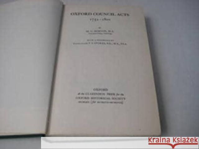 Oxford Council Acts (1752-1801) M. G. Hobson 9780901775283 Oxford Historical Society
