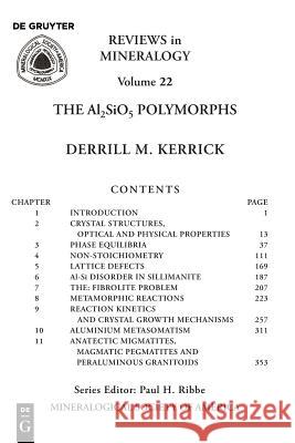 The Al2SiO5 Polymorphs Derrill M. Kerrick 9780939950270 Mineralogical Society of America